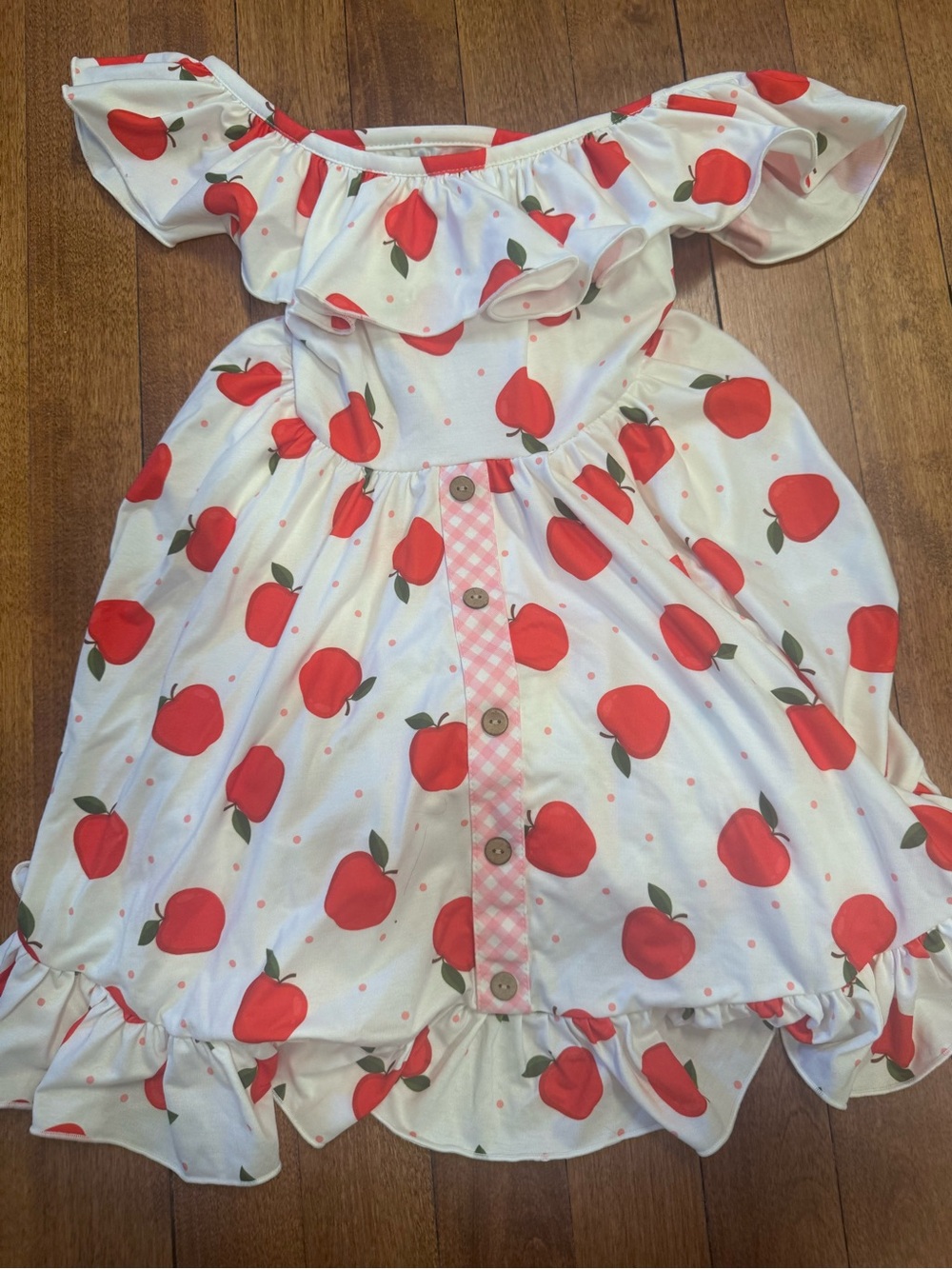 Girls Apple Print Ruffle Sundress - Red & White